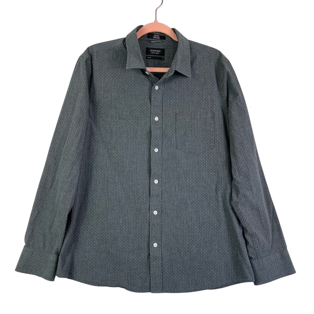 Nordstrom Men’s Shop Trim Fit Button Down Shirt Size Large Gray